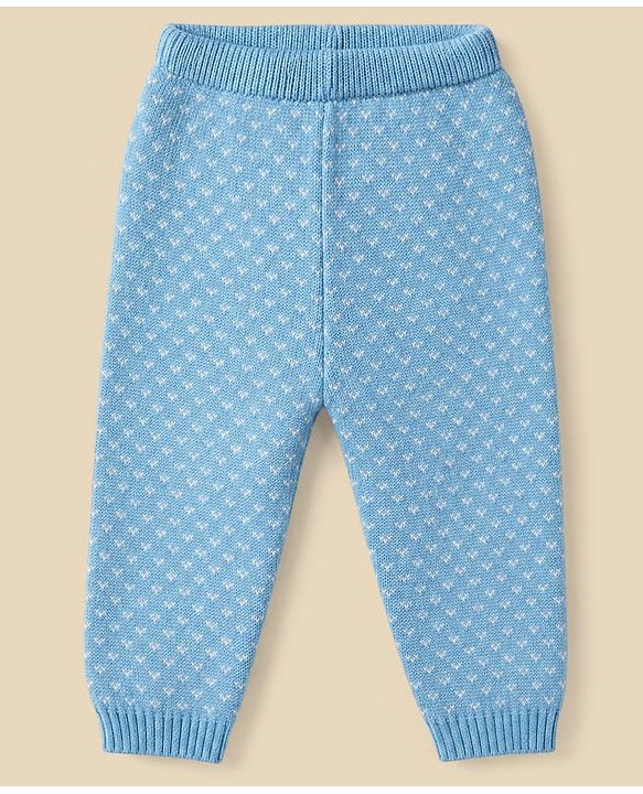 Babyhug Knit Full Sleeves Snow Flakes Printed Sweater Set With Cap - Light Blue