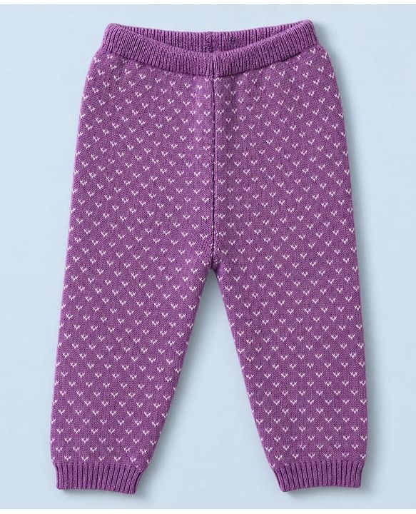 Babyhug Knit Full Sleeves Floral Design Sweater Set with Cap - Purple