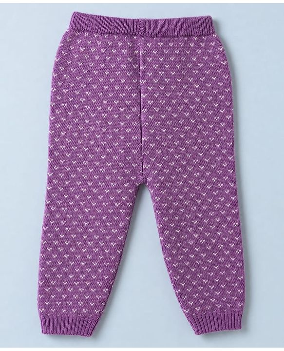 Babyhug Knit Full Sleeves Floral Design Sweater Set with Cap - Purple