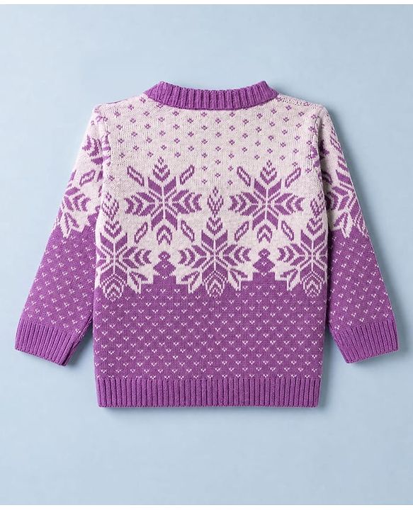 Babyhug Knit Full Sleeves Floral Design Sweater Set with Cap - Purple