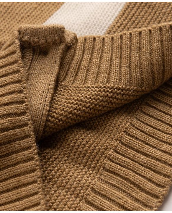 Babyhug Knit Full Sleeves Striped Sweater Set - Beige