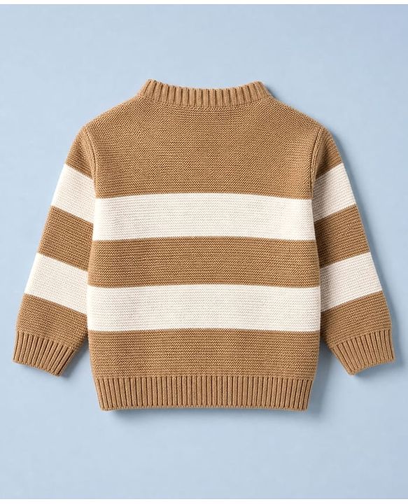Babyhug Knit Full Sleeves Striped Sweater Set - Beige