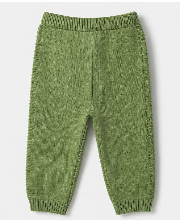 Babyhug Knit Sweater Set Full Sleeves Front Open with Stripes in Green