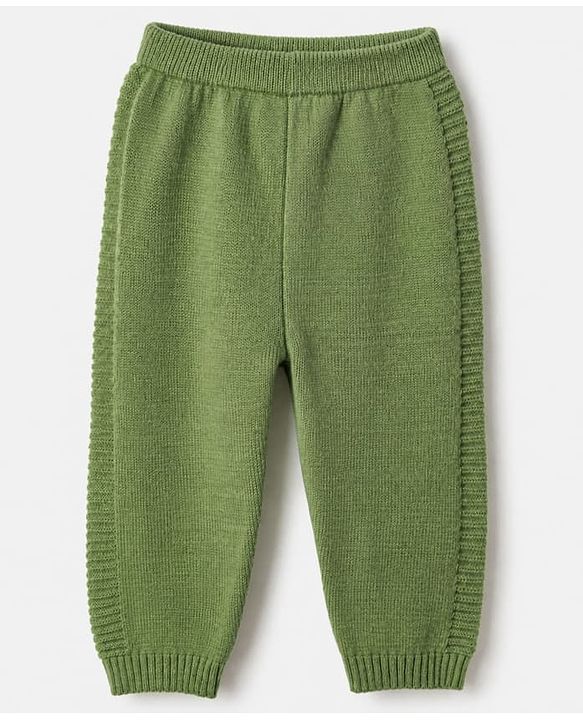 Babyhug Knit Sweater Set Full Sleeves Front Open with Stripes in Green