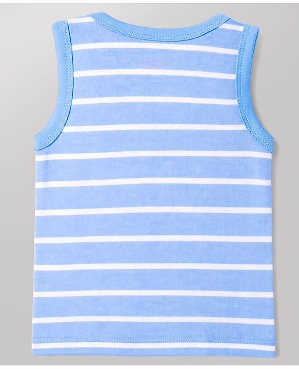 Babyhug 100% Cotton Single Jersey Knit Sleeveless Antibacterial Striped Sando With Animal Print Pack of 3 - Orange, Light Blue & White