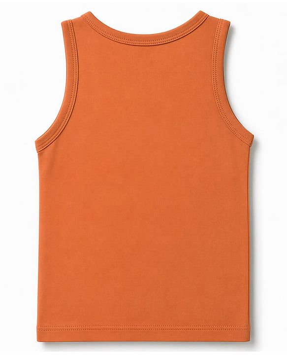 Babyhug 100% Cotton Single Jersey Knit Sleeveless Antibacterial Striped Sando With Teddy Print Pack of 3 - OffWhite, Orange & Rust Orange