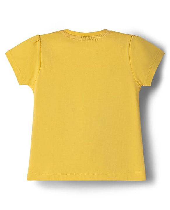 Babyhug 100% Cotton Knit Half Sleeves T-Shirt & Capri Night Suit with Floral & Bunny Print - Yellow