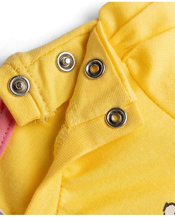 Babyhug 100% Cotton Knit Half Sleeves T-Shirt & Capri Night Suit with Floral & Bunny Print - Yellow