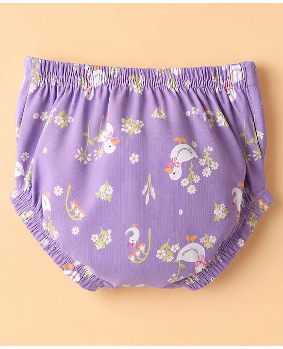 Babyhug 100% Cotton Knit Half Sleeves Floral Printed Frock With Bloomer - Lavender
