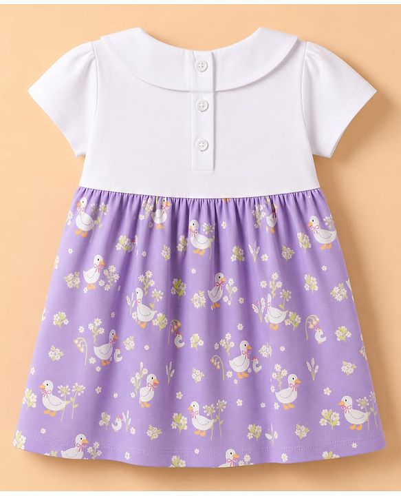 Babyhug 100% Cotton Knit Half Sleeves Floral Printed Frock With Bloomer - Lavender
