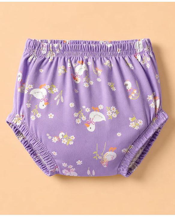 Babyhug 100% Cotton Knit Half Sleeves Floral Printed Frock With Bloomer - Lavender