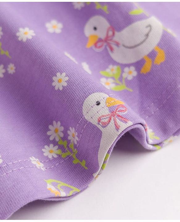 Babyhug 100% Cotton Knit Half Sleeves Floral Printed Frock With Bloomer - Lavender