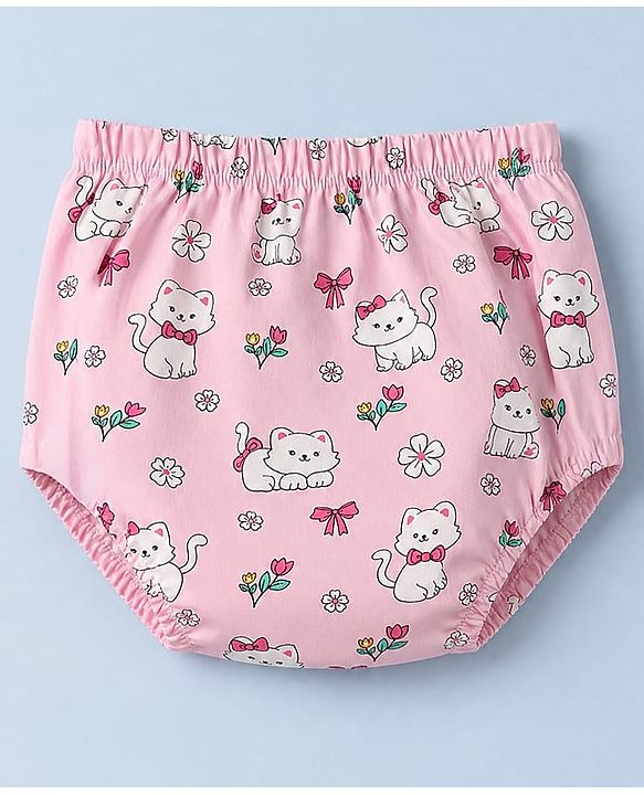 Babyhug 100% Cotton Single Jersey Knit Sleeveless Cat Printed Frock with Bloomer - Pink
