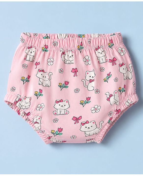 Babyhug 100% Cotton Single Jersey Knit Sleeveless Cat Printed Frock with Bloomer - Pink