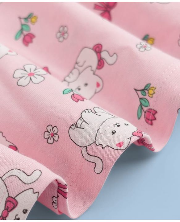 Babyhug 100% Cotton Single Jersey Knit Sleeveless Cat Printed Frock with Bloomer - Pink