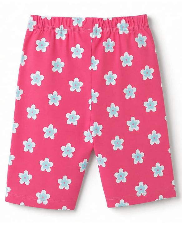 Babyhug 100% Cotton Knit Half Sleeves T-Shirt & Capri Night Suit With Butterfly & Floral Print - Yellow / Pink