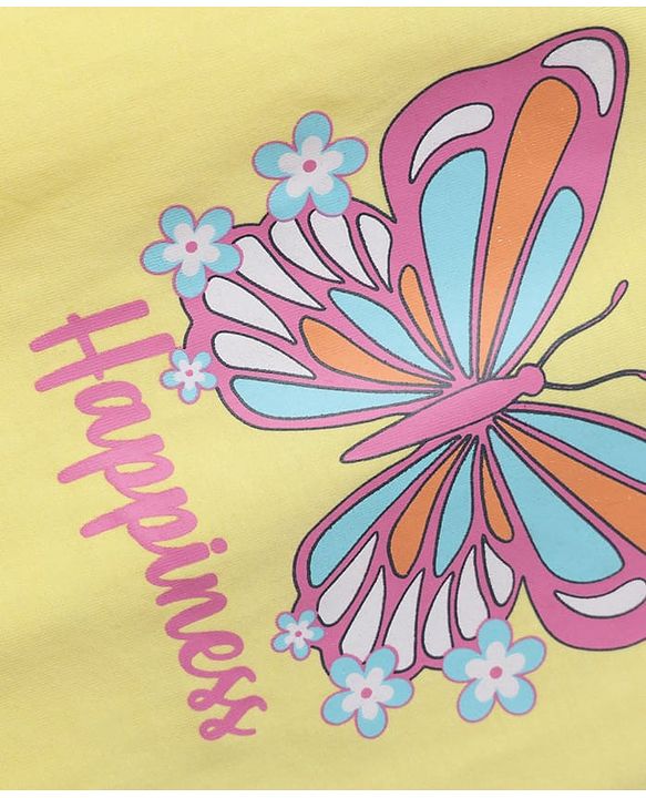 Babyhug 100% Cotton Knit Half Sleeves T-Shirt & Capri Night Suit With Butterfly & Floral Print - Yellow / Pink