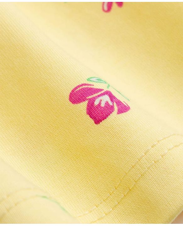 Babyhug 100% Cotton Single Jersey Knit Half Sleeves Floral Printed Frock With Bloomer With Bow Applique - Yellow