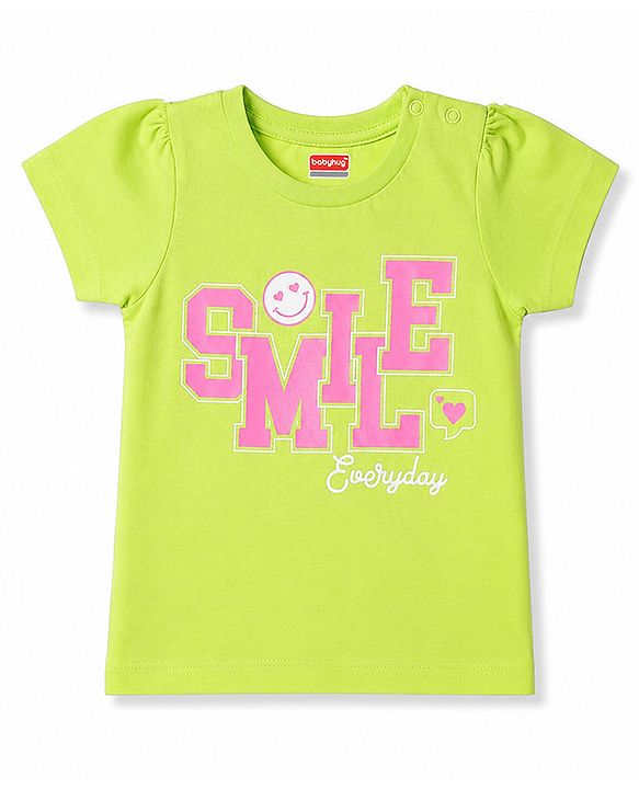 Babyhug 100% Cotton Knit Half Sleeves T-Shirt & Capri Night Suit with Smile Print - Lime