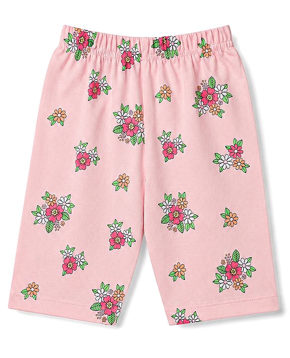 Babyhug 100% Cotton Knit Half Sleeves T-Shirt & Capri Night Suit Unicorn Print - Pink
