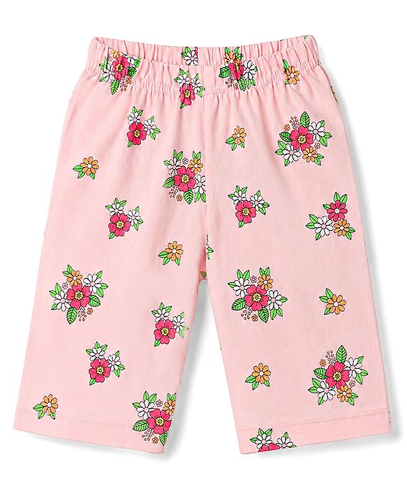 Babyhug 100% Cotton Knit Half Sleeves T-Shirt & Capri Night Suit Unicorn Print - Pink