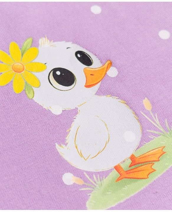 Babyhug 100% Cotton Single Jersey Knit Short Sleeves Frock and Bloomer with Polka Dot & Duck Print - Lavender