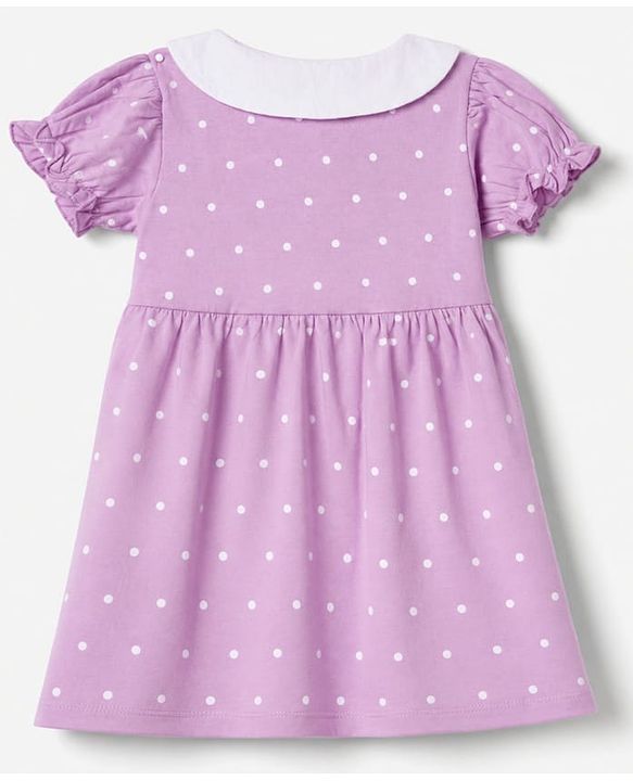 Babyhug 100% Cotton Single Jersey Knit Short Sleeves Frock and Bloomer with Polka Dot & Duck Print - Lavender