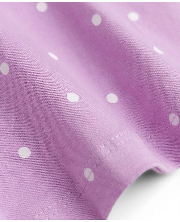 Babyhug 100% Cotton Single Jersey Knit Short Sleeves Frock and Bloomer with Polka Dot & Duck Print - Lavender