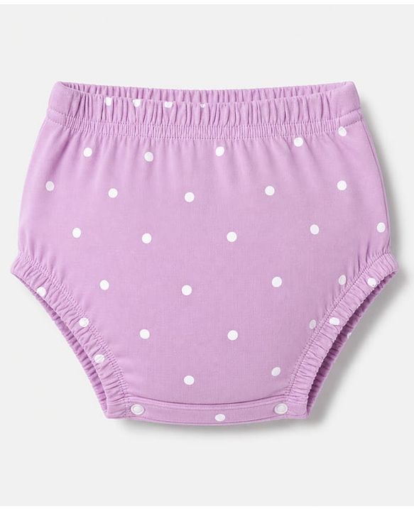 Babyhug 100% Cotton Single Jersey Knit Short Sleeves Frock and Bloomer with Polka Dot & Duck Print - Lavender