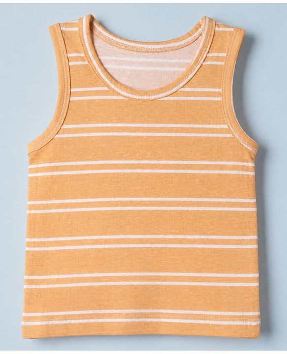 Babyhug 100% Cotton Single Jersey Knit Antibacterial Vest with Stripes & Dinosaur Print Pack of 3 - White Orange & Green