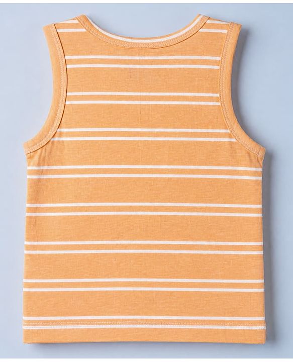 Babyhug 100% Cotton Single Jersey Knit Antibacterial Vest with Stripes & Dinosaur Print Pack of 3 - White Orange & Green