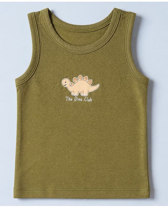 Babyhug 100% Cotton Single Jersey Knit Antibacterial Vest with Stripes & Dinosaur Print Pack of 3 - White Orange & Green