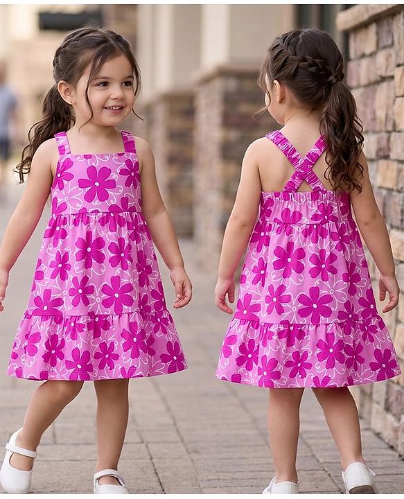 Babyhug 100% Cotton Single Jersey Knit One Piece Dress with Sleeveless Styling and Floral Print - Pink