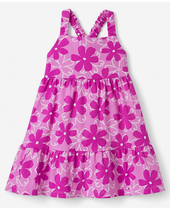 Babyhug 100% Cotton Single Jersey Knit One Piece Dress with Sleeveless Styling and Floral Print - Pink