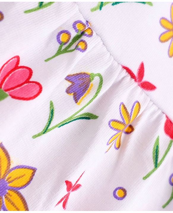 Babyhug 100% Cotton Single Jersey Knit Sleeveless One Piece Dress with Floral Print - White