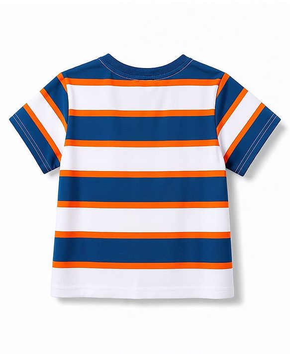 Babyhug 100% Cotton Knit Half Sleeves Striped & Text Printed T-Shirt & Cargo Shorts Set With Patch - Beige & Blue