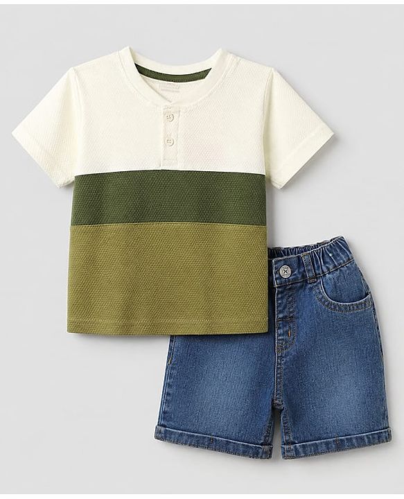 Babyhug Single Jersey Waffle Knit Half Sleeves T-Shirt and Shorts Set - White