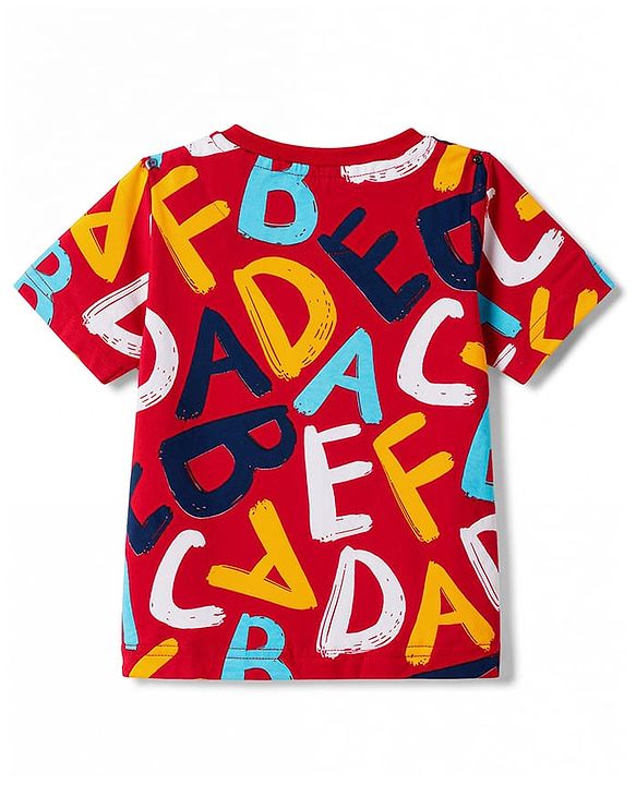 Babyhug 100% Cotton Knit Half sleeves T-shirts & Shorts Night Suit With Alphabets Print - Red