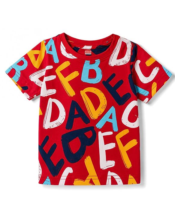 Babyhug 100% Cotton Knit Half sleeves T-shirts & Shorts Night Suit With Alphabets Print - Red