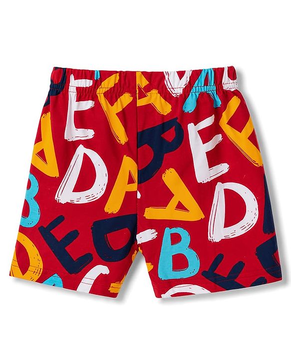 Babyhug 100% Cotton Knit Half sleeves T-shirts & Shorts Night Suit With Alphabets Print - Red