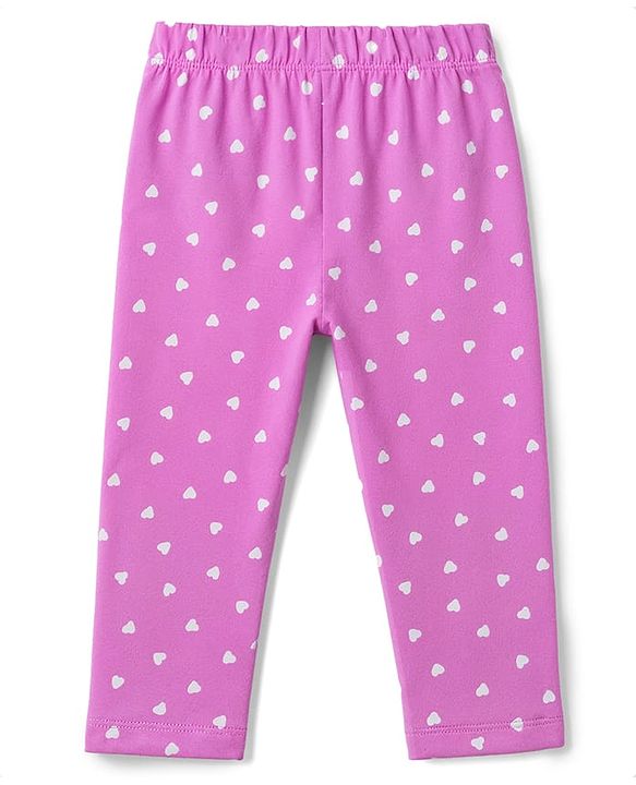 Babyhug 100% Cotton Knit Full Sleeves T-Shirt & Pyjama Night Suit With Giraffe & Heart Print - Pink