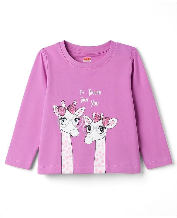 Babyhug 100% Cotton Knit Full Sleeves T-Shirt & Pyjama Night Suit With Giraffe & Heart Print - Pink