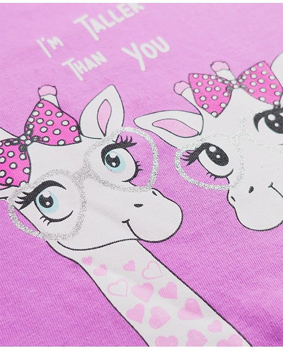Babyhug 100% Cotton Knit Full Sleeves T-Shirt & Pyjama Night Suit With Giraffe & Heart Print - Pink