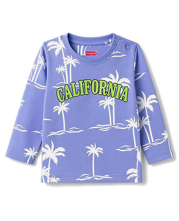 Babyhug 100% Cotton Knit Full Sleeves T-Shirt & Pyjama Night Suit Co-ords With Tropical & Text Print - Blue