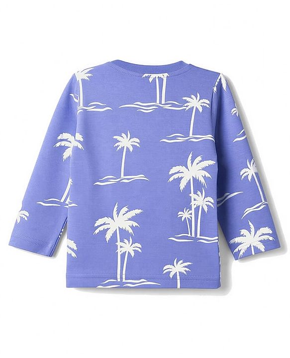 Babyhug 100% Cotton Knit Full Sleeves T-Shirt & Pyjama Night Suit Co-ords With Tropical & Text Print - Blue