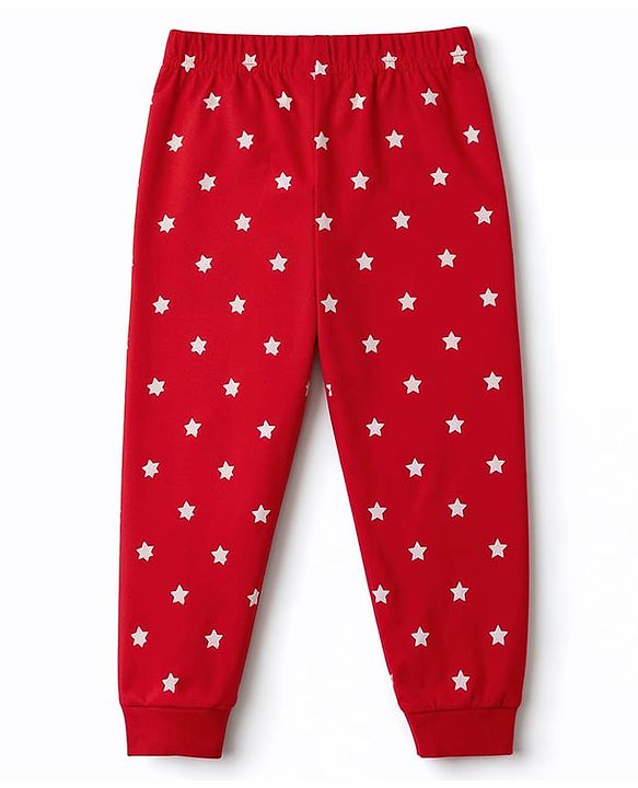 Babyhug 100% Cotton Knit Full Sleeves Bear Printed T-Shirt & Pyjama Night Suit - Red