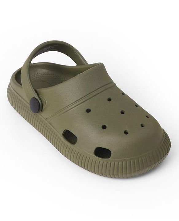 Pine Kids Back Strap Closure Solid Clogs - Olive Green