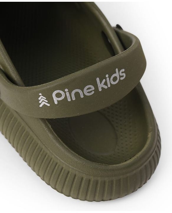 Pine Kids Back Strap Closure Solid Clogs - Olive Green