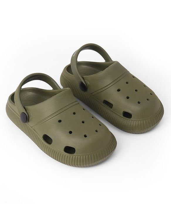 Pine Kids Back Strap Closure Solid Clogs - Olive Green