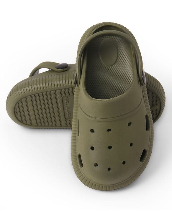 Pine Kids Back Strap Closure Solid Clogs - Olive Green